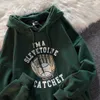 Men s hoodies tröjor mörkgröna amerikanska baseballhandskar tryckt hoodie ungdomsmode tröja faller vintage män och kvinnors lös 230822
