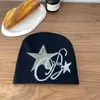 Feanie/crânio Caps Ins Star Bordado de malha chapéu fino