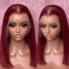 Burgundy HD Transparent Lace Front Human Hair Wigs 99J Red Straight 220%density Lace Front Wig for Women Pre Plucked Highlight Wig