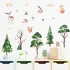 Stickers muraux 118x45cm dessin animé peint forêt cabine pour chambre d'enfants chambre décor décoration de la maison vinyle animaux arbres décalcomanies 230822