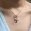 Pendant Necklaces Europe And The United States Butterfly Pearl Ot Oil Painting Necklace Jewelry Women Anniversary Birthday Gift 230822