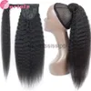 Syntetyczne peruki Kinky proste owijanie wokół kucyka ludzkie włosy 100 g Brazylian Pony Tail Remy Klip do włosów w Ponytail dla kobiet x0823