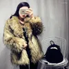 女性の毛皮の豪華なブランド冬のフェイクコート女性プラスサイズの濃厚な暖かいジャケット長い袖のラペル高品質のコート