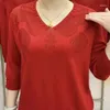 Suéteres de mujer Coreano Vintage Ropa de mujer 3/4 Manga Camiseta de punto Primavera Verano Moda con cuello en V Diamantes sólidos Tops casuales sueltos 2023