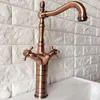 Grifos de cocina antiguo cobre rojo latón doble manijas cruzadas caño giratorio baño lavabo grifo mezclador grifo Mrg057