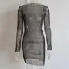 Abiti casual 2023 Abiti estivi di alta qualità Rhinestone glitter Donte Dresse BodyCon Sexy Streetwear Club Festival See Through Through