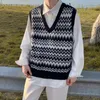 Men's Vests Irregular Stripes Casual Pullover Sweater V Neck Knitted Vest Men Sleeveless Top Quality Clothing B234