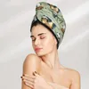 Towel Magic Microfiber Shower Cap Watercolor Panda With Stone Leaves Bath Hat Dry Hair Quick Drying Soft Lady Turban Head