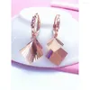 Boucles d'oreilles pendantes pour femmes russes, en or violet 585, pièce carrée brillante, Clip d'oreille, mode élégante, couleur 18 carats