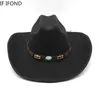 Breda randen hattar hink hattar konstgjorda ull västerländsk cowboy för män kvinnor vintage brett rim filt fedoras gentleman jazz lady cowgirl klänning cap 230822