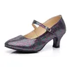 Dress Shoes Shiny Ladies Adult With Modern Soft-soled Dance Baotou Sequined Latin Square Women's