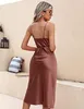 Dames satijn nachthemd mode lingerie slaapkleding spaghetti riem cowl nek elegante lange slip satijnen zijden midi jurk