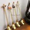 Halloween Style Pendant Rostfritt stål Kaffesked Creative Pumpkin Spoon Fruit Fork Cartoon Gold Dessert Spoon Fork HKD230812