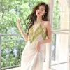 Kvinnors sömnkläder vår sommarimitation Silk Robe Set Suspender Nightdress Sexy Home Clothes Night Wears For Women Two Pieces Bathrobe