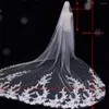 Bridal Veils Appliqued Long Wedding Veil met kam vintage patronen blusher geborduurde drop 2 lagen kathedraal