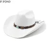 Cappelli larghi cappelli da secchio cappelli di lana artificiale cowboy occidentale per uomini donne vintage largo brim sensazione di fedoras gentiluomo jazz lady cowgirl berretto 230822