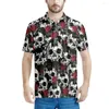 Men's Polos Sugar Skull Floral Pink Rose Pattern Summer Clothing Polo Shirts Streetwear Casual Short Sleeve Tee Turn-Down Collar Prom Tops