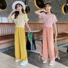 Ensembles de vêtements Été adolescentes filles vêtements ensembles enfants nouvelle mode haut à carreaux pantalons à jambes larges 2 pièces enfants survêtement 4 5 7 8 9 10 ans