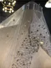 Bridal Veils Est Real POS Hoogwaardige luxueuze zware parels en pijpen kralen 5 meter Ivorige tule bruiloft Veilaccessoires