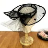 Headpieces Black Lace Wedding Hats For Women Elegant Dot Net Big Bow Chapeau Mariage Formal Dinner Ball Hair Decoration