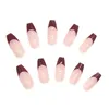 False Nails Nude Color Red Edge Press-on Nail Shiny Rhinestones Stylish Matching For Art Manicure Decoration