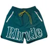 Rhude Mens Shorts Athletic Casual Mesh Short Men Dames Hoogwaardige klassieke strandmode Luxe ontwerper Casual Street Hip Hop Paren Green Blue Gray Shorts HJ1