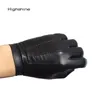 Five Fingers Gloves Men's Unlined Leather Gloves Wrist Button One Whole Piece of Sheep Leather Touch Screen Winter Warm Driving Gloves Black Brown 230822