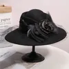 Weitkrempeln Hats Eimer Schleier Schwarze Frauen Winter Fedora 100 australische Wolle Cloche weibliche Filzhut Damen Bowknot für Kirchenkappen 56 58 cm 230822