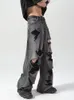 Мужские джинсы Yihanke разорены для мужчин широкие брюки для ног Негабаритный хип -хоп темная одежда Джинсовая брюки мужская японская уличная одежда