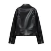 Women's Jackets RARF 2023 Spring Black fauxleather jacket Casual zipper and belt Cycling 230822