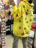 Kvinnors hoodies y2k kläder gul full tryck fempointed stjärna dubbla hoodie kvinnor 2023 vårhöst lös tidvattnet ins tunna kappa sagan