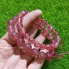 Strand Natural Strawberry Quartz Bracelet Women Healing Gemstone Fine Jewelry Genuine Pink Crystal Bracelets Bangle Girlfriend Mom Gift