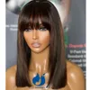 220%density Brown Highlight Short Bob Human Hair Wig with Bangs for Women Top Full Machine Wig Brazilian Remy Straight Bob