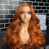 Orange Ginger Body Wave Spets Front Wig Transparent föregångad med babyhår 13x4 Frontal peruker Mänskligt hår peruk till försäljning