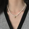 Pendant Necklaces Korean Fashion Simple Pearl Necklace For Women Double Layered Gold Color Love Collar Chain Elegant Jewelry