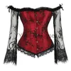 Corset Top for Women with Long Lace Sleeves Sexy Off Shoulder Corsets Lingerie Top Gothic Bridal Corset Costume Plus Size XS-7XL x0823