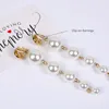 Backs Earrings Non Pierced Statement Jewelry Gold Plated Long Big Round Acrylic Pearl Drop Ear Clip On For Women