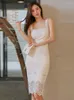 Casual Dresses Korean Fashion Summer Lace Elegant Women Evening Dress Mujer Chic White Sexy Strap Slim Midi Party Club Prom Beach Vestidos