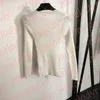 Women Tight Knits Top Letter Print High Elastic Bottoming Shirt Autumn Winter Slim Long Sleeve Knitted Pullover Tees