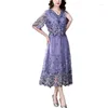 Party Dresses Summer Embroidery Natural Silk Mesh Floral Sexig Midi Dress 2023 Spring Korea Fashion Beach Women Luxury Elegant Robe