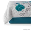 Conjuntos de cama 7 peças Teal Roses Comforter Set Full/Queen com bordado Applique Detail Bedding Set