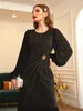 Ethnic Clothing Slim Fit Black Party Dress For Women Handwork Diamonds Puff Sleeves Dubai Saudi Arabic Evening Banquet Robe Muslim Ramdan