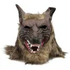 Party Masks Halloween Latex Rubber Wolf Head Hair Mask Werewolf Gloves Costume Party Scary Decor 230822