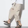Abbigliamento etnico uomo in stile cinese lino di cotone harem pantaloni corti da uomo shorts da spiaggia di streetwear retrò maschio vitello casual-pantaloni da lenzuola