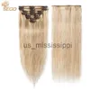 Synthetische pruiken sego 10 "24" rechte clip in menselijk haar dunne staart 8pcset natuurlijke niet -remie haarclip ins Braziliaans haar 45G75G X0823