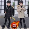 Down Coat 2022 Big Size Teenager Boys Jacket Winter middenlengte plus fluweel dikke vaste kleur in katoenen capuchonwindbreaker voor 414y J230823