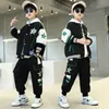 Clothing Sets children clothing Set 2023 Spring and Autumn Fashion Big Boys' Two Piece Bomb Street Sportswear Panel color contrast zipper y230823