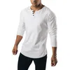 Camisetas para hombre Primavera Otoño Casual en casa Camiseta Color sólido Manga larga Cuello redondo Camisa con botones Tops