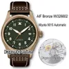 AIF Spitfire Otomatik Bronz IW326802 Miyota 9015 Otomatik Erkekler İzle Yeşil Kadran Kahverengi Deri Beyaz Hat Saatler Edition P241N