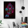 Abstract Sports Basketball Poster Basketball Player Neon Canvas Printing Ball Sports Wall Art Picture Wall Living Room Boy Bedroom Decoration Gift No Frame Wo6